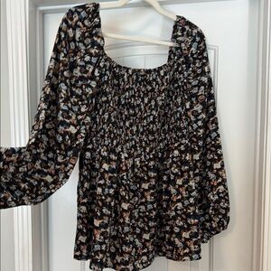 Smocked Long Sleeve Blouse